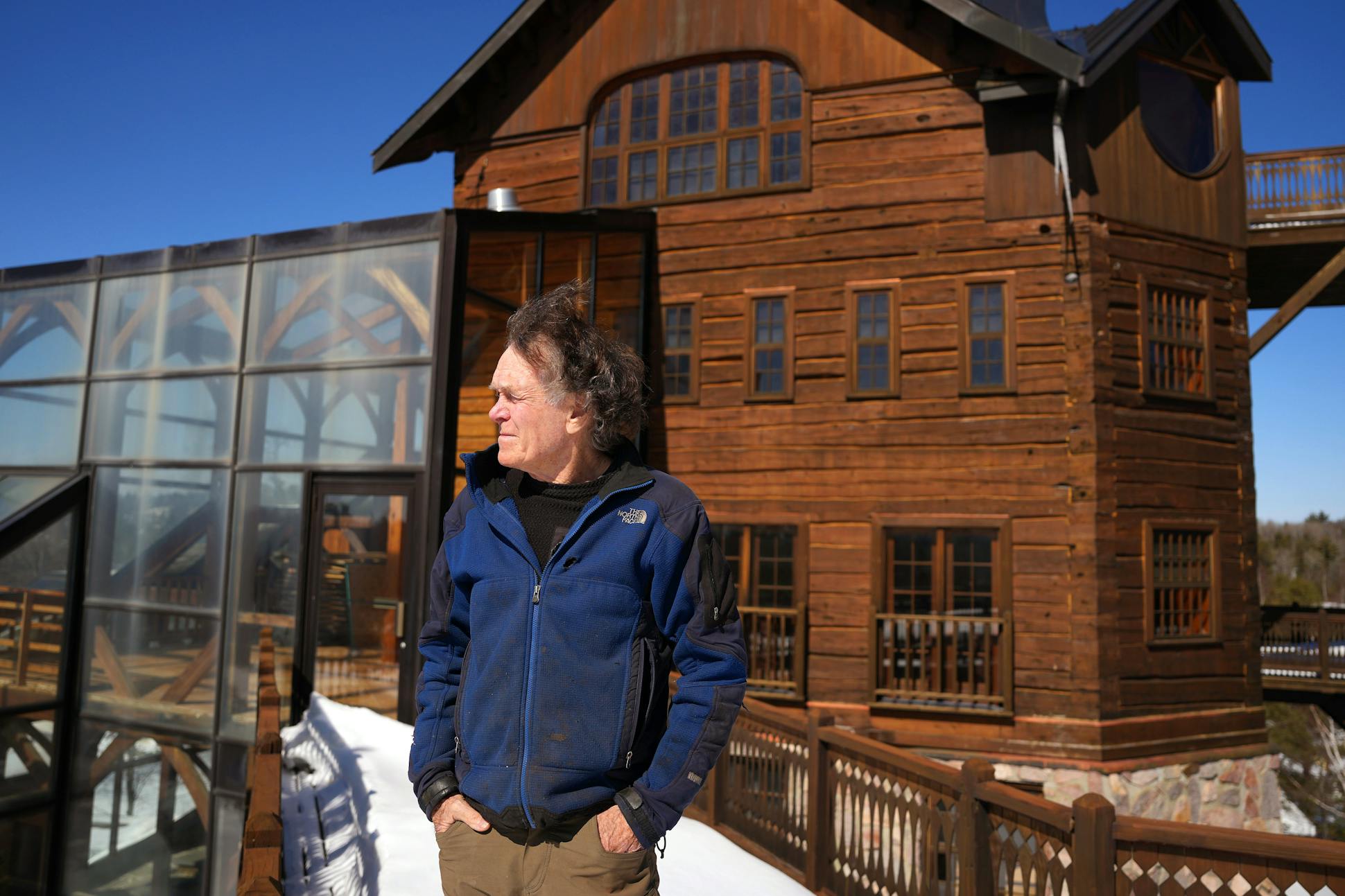 Steger, on a deck at his Wilderness Center, which he hopes to open with pilot projects beginning in 2024.