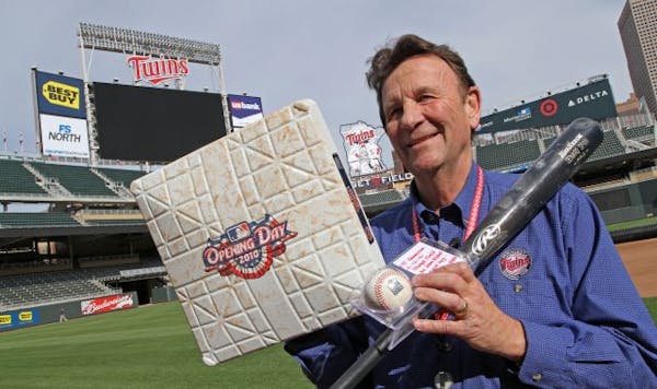 Twins curator Clyde Doepner has been busy collecting firsts at Target Field. From the regular-season opener, he holds first base and the ball hit by J