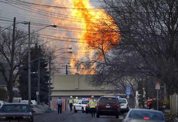 A gas main fire at 60th and Nicollette Ave. in South Minneapolis. View from E. 60th and Portland Ave.
