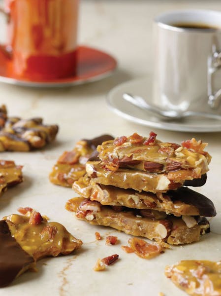 Chocolate-Dipped Smoked Almond-Bacon Brittle from "I Love Bacon," by Jayne Rockmill.