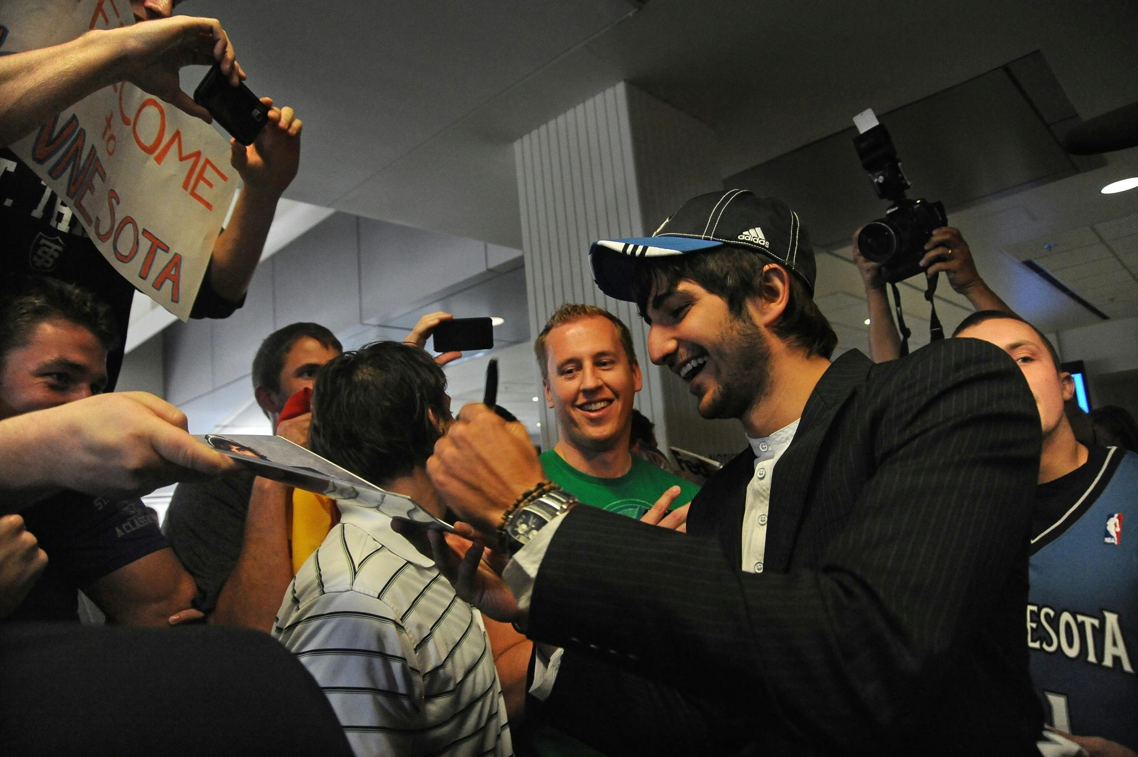 Ricky Rubio arrived at the Minneapolis-St. Paul International Airport.