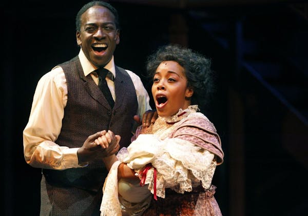 Harry Waters Jr. as Coalhouse Walker Jr. and Brittany Bradford as Sarah in Park Square's production of "Ragtime."