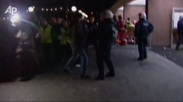 Raw Video: Dozens hurt in massive German soccer brawl