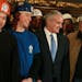 Gov. Mark Dayton was joined by construction workers as he unveiled the bonding proposal he will present to legislators.