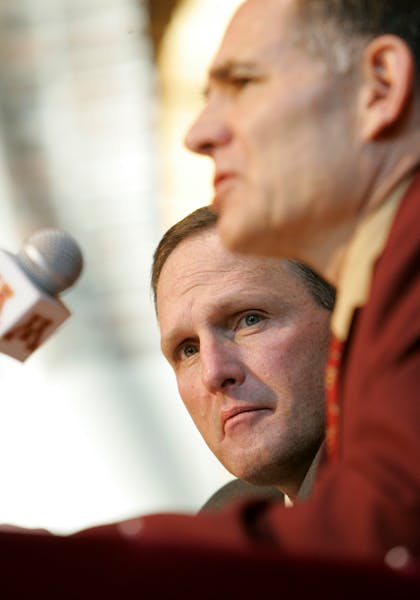 Gophers athletic director Joel Maturi introduced new football coach Tim Brewster, left, in January of 2007. A 15-30 record followed.