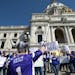 Vikings fans and supporters rallied Monday on the steps of the Capitol in support of a stadium bill.