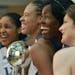 From the left, Lynx players Maya Moore, Seimone Augustus, Taj McWilliams-Franklin and Lindsay Whalen couldn’t stop laughing during a photo shoot for