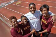From left: Gophers runners Kylie Peterson, Chimerem Okoroji, Nyoka Giles and Todea-Kay Willis are trying to build on last year’s success in the 400 