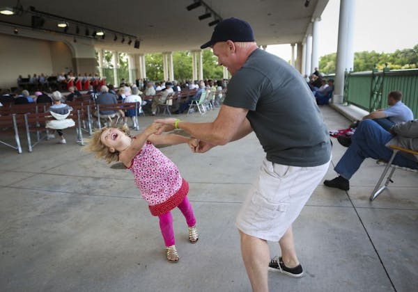Todd Turfler of St. Paul danced with his 5-year-old daughter, Lucy, as the Minneapolis Police Swing Band raised the rafters as part of the Como Lakesi