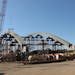 The twin arches are up for the new Hastings bridge across the Mississippi River. All the scaffolding will be removed when motorized transporters roll 