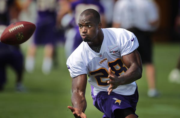 Adrian Peterson was placed on the teams physically unable to perform list Friday, but continued his rehab during the second day of practice at Minneso