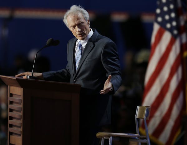 Actor Clint Eastwood speaks to an empty chair while addressing delegates during the Republican National Convention.