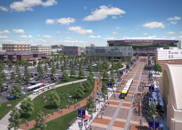 The Minnesota Vikings released three conceptual images illustrating the proposed new stadium on the current Metrodome site in Downtown East.