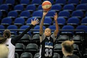 Seimone Augustus went up for a shot during Tuesday's shootaround at Target Center.