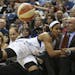 Maya Moore collided with Lynx assistant coach Jim Peterson on the sideline as she chased a loose ball late in Sunday’s game at Target Center. The Ly