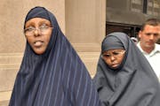 Hawo Mohamed Hassan, left, and Amina Farah Ali entering the federal courthouse during their 2011 trial.
