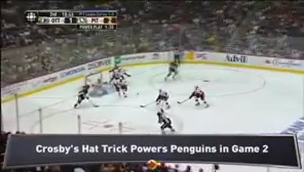 Crosby's hat trick lifts Penguins in Game 2