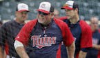 Minnesota Twins manager Ron Gardenhire (35) shown during warmups before a baseball game between the Detroit Tigers and the Minnesota Twins, Friday, Ju