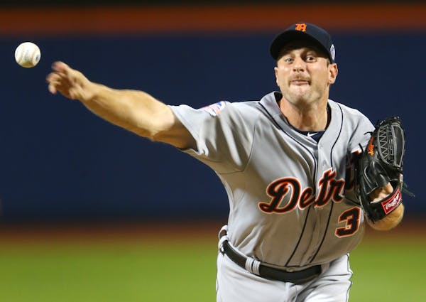 Max Scherzer, of the Detroit Tigers, pitches during the first inning of the MLB All-Star baseball game, on Tuesday, July 16, 2013, in New York.