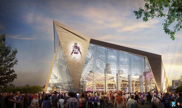 This handout released by the Minnesota Sports Facilities Authority and the Minnesota Vikings shows the new Vikings stadium in this rendering done by H