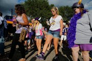 At a tailgating parking lot near the Metrodome before the first preseason game between the Vikings and the Texans, Vikings fans got a little groove go