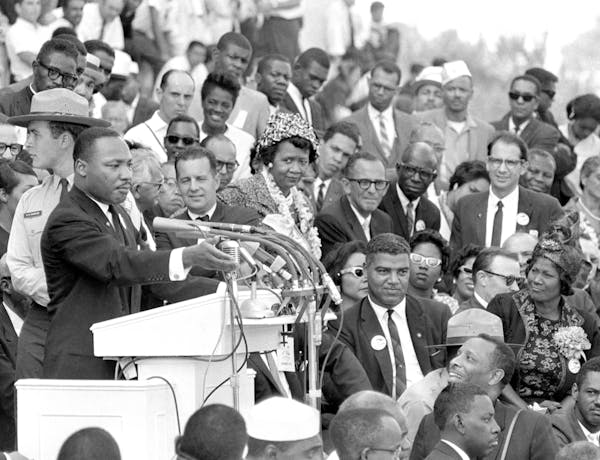 The Rev. Dr. Martin Luther King Jr., head of the Southern Christian Leadership Conference, gestures during his “I Have a Dream” speech.