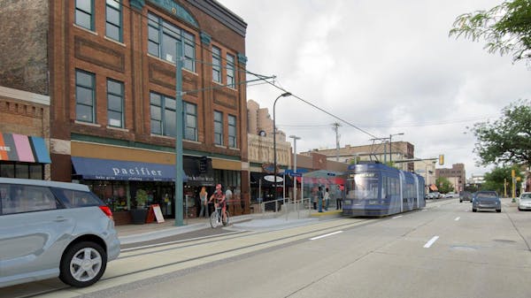 Under a proposal portrayed in this illustration, streetcars would stop about every two blocks along Nicollet Avenue and into northeast Minneapolis.