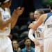 Lynx Lindsay Whalen celebrated with teammate Janel McCarville after the Sky called a timeout during the first half in Target Center in Minneapolis, Sa
