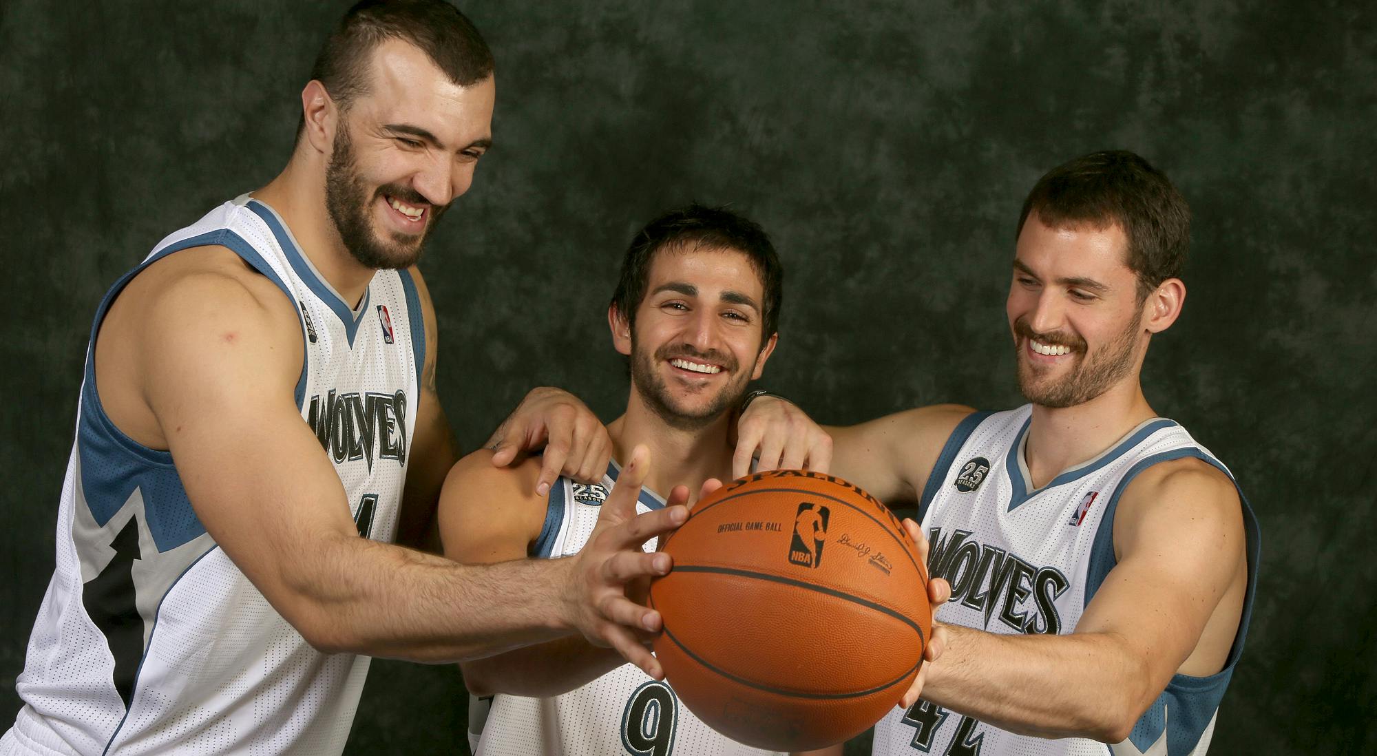 Rubio, Nikola Pekovic (left) and Kevin Love (right) were the key members of the 2013-14 Timberwolves. That squad had playoff aspirations but finished 40-42 – easily the most victories in any season of the Rubio era, but still short of the playoffs. Love was traded after the season for Andrew Wiggins as the Wolves began another rebuilding project.