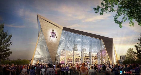 A rendering of the new Vikings stadium design, done by HKS Sports and Entertainment Group.