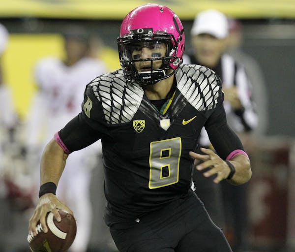Quarterback Marcus Mariota leads an Oregon team averaging 57.6 points per game. He has 2,051 yards in total offense.