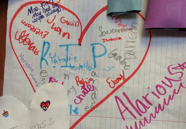 Memorials were erected by Odyssey Academy classmates inside the lockers of classmates Zenavia Rennie, 5, and Alarious Coleman-Guerrido, 7, who died Th