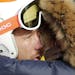 Bode Miller, in tears, hugged his wife, Morgan, after Sunday’s event. Miller medaled after finishing eighth in the downhill and sixth in the super c