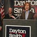 Gov. Mark Dayton, left, with his new Lt. Gov. Tina Smith, at the podium, his former chief of staff, during a press conference Tuesday, Feb. 4. at the 