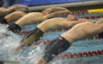 Eden Prairie's Sam Hansen dove into the pool with the rest of the competitors in the third heat of the 200 yard medley relay. ] (KYNDELL HARKNESS/STAR