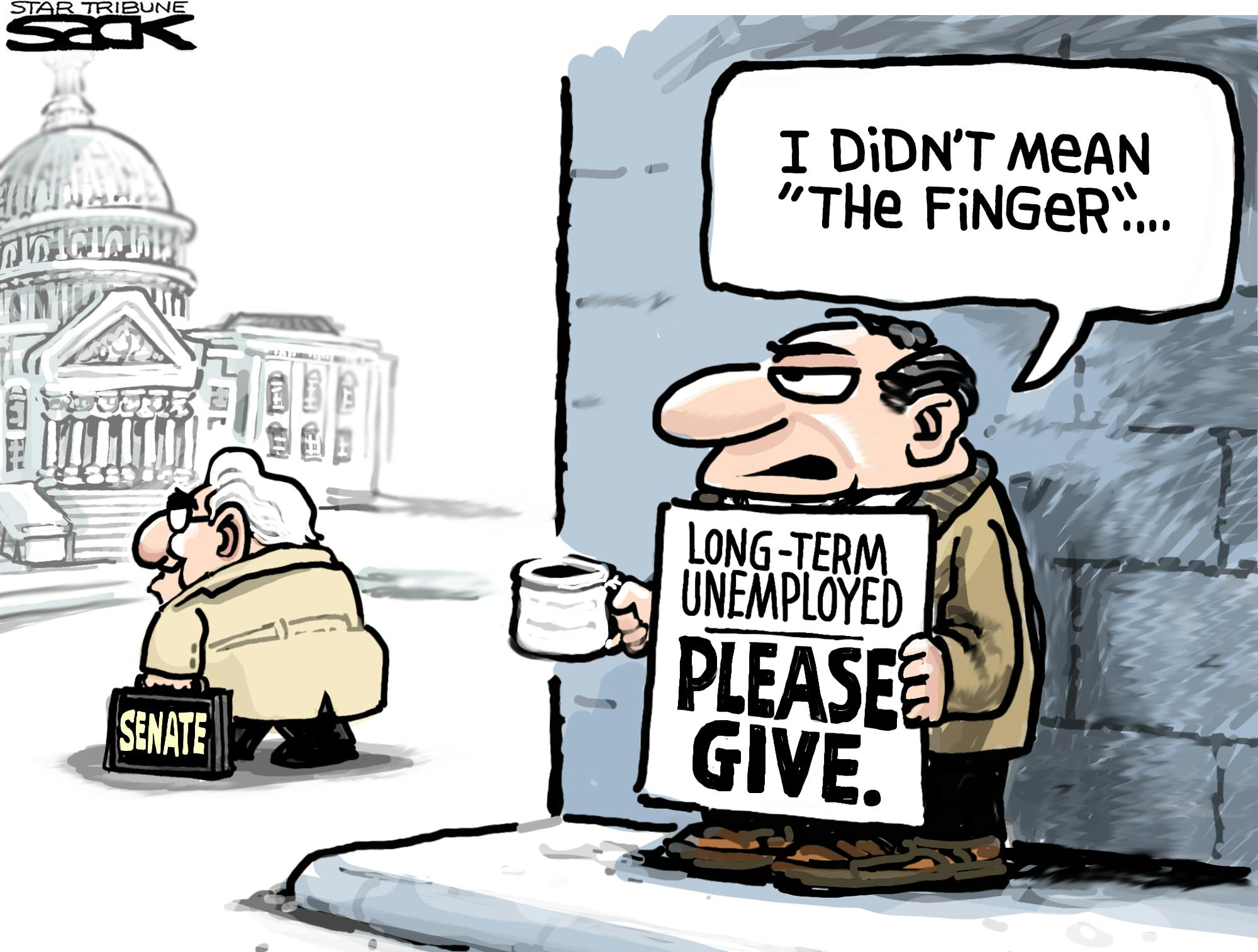Sack cartoon: Unemployment benefits