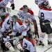 The Eagles celebrated their double overtime victory over Benilde-St. Margaret's at Mariucci Arena in the 6AA (Marlin Levison, Star Tribune)