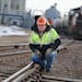 Jim Brandt, Minnesota’s state railroad-track inspector, checked a stretch of track last week near Arlington, Minn., for safety issues such as defect