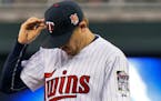 It was a long 3rd inning for Twins starting pitcher Kevin Correia. ] Minnesota Twins vs. Detroit Tigers. (MARLIN LEVISON/STARTRIBUNE(mlevison@startrib