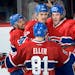 Montreal Canadiens left wing Rene Bourque (17) celebrates with teammates after scoring against the New York Rangers during the second period of Game 5