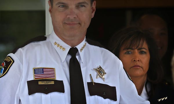 May 16, 2014: Hennepin County Sheriff Rich Stanek (left) and Minneapolis Police Chief Janet Harteau discussed a series of summer crime strategies.