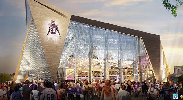 Architect rendering of new Vikings Stadium.