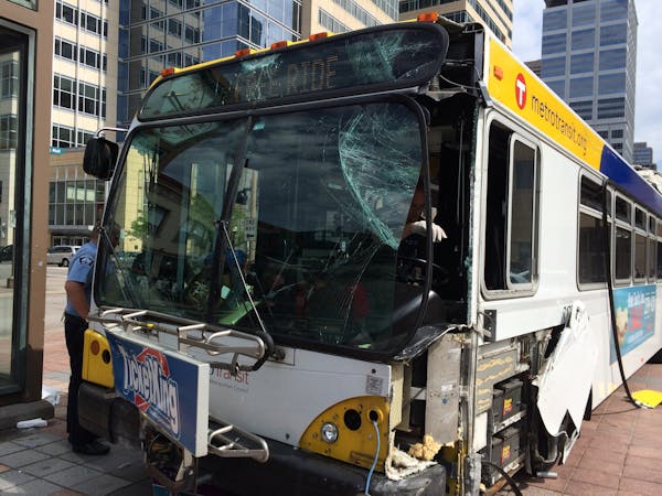 Metro Transit bus crash at 10th St. S & Nicollet Mall.