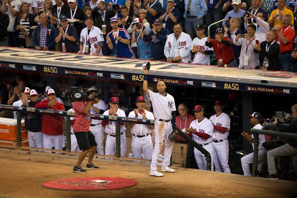 Derek Jeter waves to the cheering fans after his last All-Star Game.
