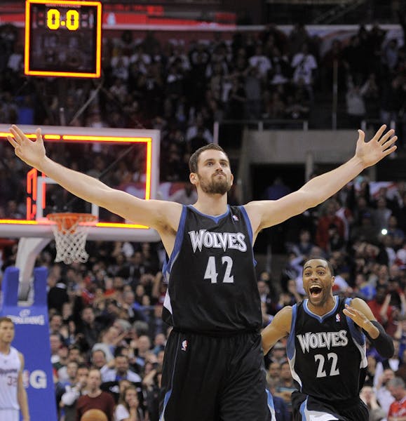 A Friday night in L.A.: Kevin Love reveled in his buzzer-beating three-pointer that beat the Clippers on Jan. 20, 2012.
