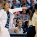 West head coach Cheryl Reeve, of the Minnesota Lynx, yells to her team during the WNBA All-Star game, Saturday, July 19, 2014, in Phoenix.
