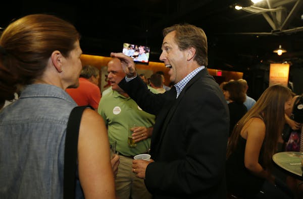 GOP Senate hopeful Mike McFadden greeted supporters at his victory party Tuesday night at O'Gara's Bar and Grill in St. Paul.