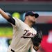 Minnesota Twins pitcher Ricky Nolasco throws against the Cleveland Indians in the first inning of a baseball game, Wednesday, Aug. 20, 2014, in Minnea