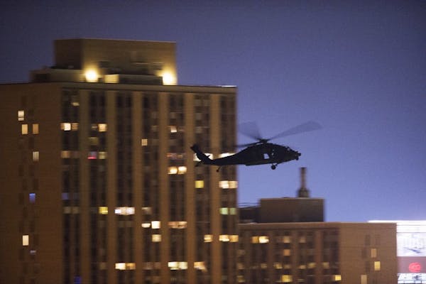 Army special operations unit helicopters flew training exercises over downtown Minneapolis about 10 p.m. Tuesday night.