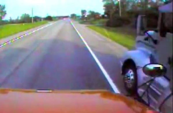 The State Patrol is trying to find the driver of a semitrailer truck that illegally passed a stopped school bus on the shoulder in central Minnesota h